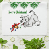 Linge De Cuisine Joyeux Noël ! Chiot avec Bell et Ball (Plié)