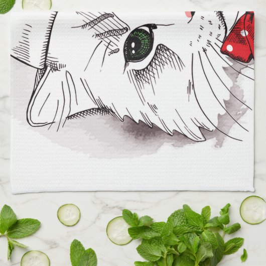 Linge De Cuisine Joyeux Noël de chat blanc mignon (Plié)