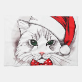 Linge De Cuisine Joyeux Noël de chat blanc mignon (Horizontal)