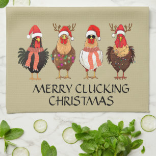 Linge De Cuisine Joyeux Noël de Clucking - Quatre poulets Père Noël