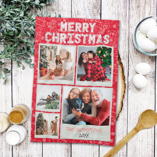 Linge De Cuisine Joyeux Noël Doodles rouges 5 Photo Cadeau de famil