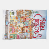 Linge De Cuisine Joyeux Noël drôle Whimsical mignonne ville d'hiver (Horizontal)