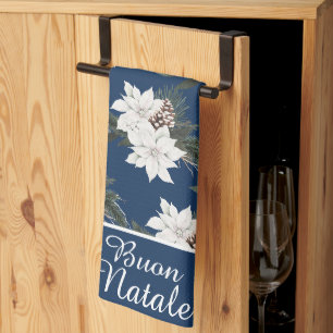 Linge De Cuisine Joyeux Noël Fleurs de Noël italiennes sur fond ble