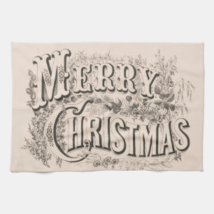 Linge De Cuisine Joyeux Noël, impression vintage Currier & Ives