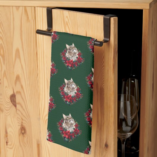 Linge De Cuisine Joyeux Noël Maine Coon Chat (Pliage en tiers)