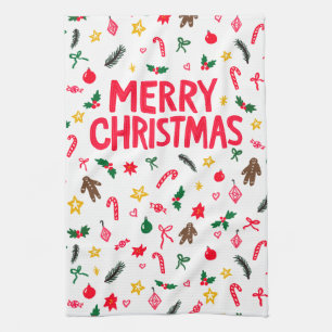 Linge De Cuisine JOYEUX NOËL Mignonne Doodle Whimsical PERSONNALISÉ