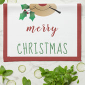 Linge De Cuisine Joyeux Noël mignonne Reindeer Mistletoe Rouge Vert (Plié)