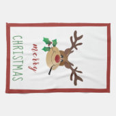 Linge De Cuisine Joyeux Noël mignonne Reindeer Mistletoe Rouge Vert (Horizontal)