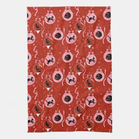 Linge De Cuisine JOYEUX NOËL | Noir Cat Noël (Vertical)