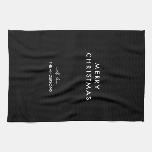 Linge De Cuisine Joyeux Noël Nom personnalisé Noir (Horizontal)