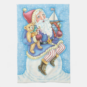 Linge De Cuisine Joyeux Noël, Père Noël sur boule de neige avec des