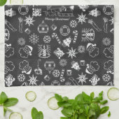 Linge De Cuisine Joyeux Noël Père Noël Symboles, noir et blanc (Plié)