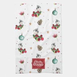 Linge De Cuisine Joyeux Noël Personnalisé Motif d'oiseaux d'hiver