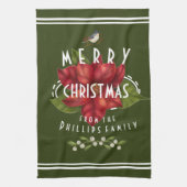 Linge De Cuisine Joyeux Noël personnalisé vert foncé blanc (Vertical)