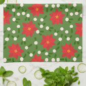Linge De Cuisine Joyeux Noël Poinsettia Motif Pois (Plié)