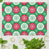Linge De Cuisine Joyeux Noël Red & Green Snowflakes (Plié)