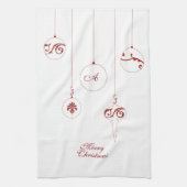 Linge De Cuisine Joyeux Noël Rouge Monogramme Bauble Ornements (Vertical)