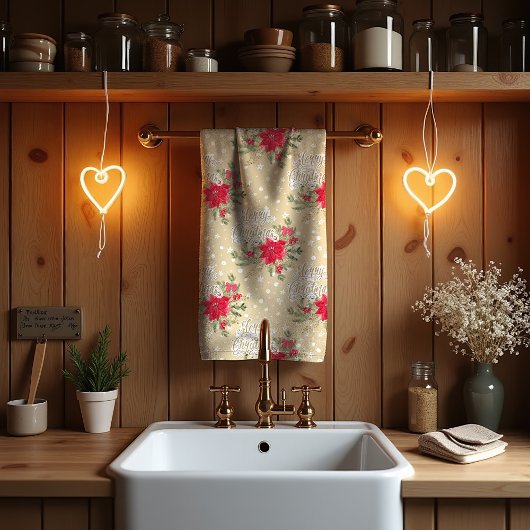 Linge De Cuisine Joyeux Noël Rouge Poinsettia