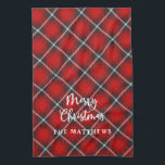 Linge De Cuisine Joyeux Noël rouge rustique<br><div class="desc">Une serviette de cuisine rustique rouge et noire, avec les mots "Joyeux Noël" et personnalisée avec votre nom en dessous. Style champêtre simple pour votre maison qui est parfait pour la période des fêtes de Noël. Mélangez et comparez avec d'autres coussins de Noël coordonnés à www.zazzle.com/blackberryBoulevard. Pour répondre aux questions...</div>