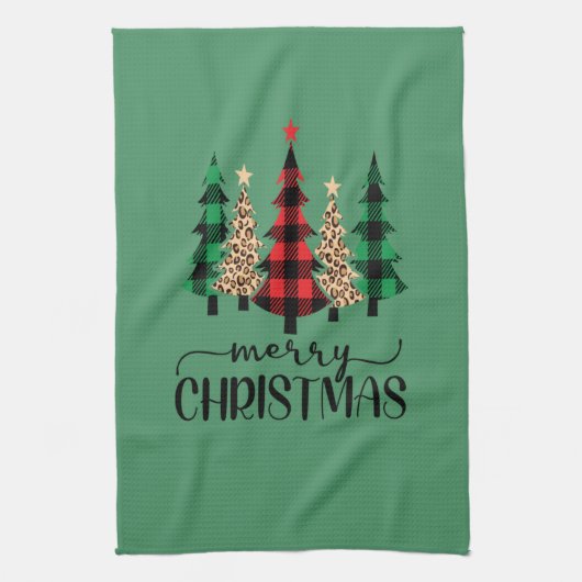 Linge De Cuisine Joyeux Noël Rouge Vert Buffle Noir Arbre Plaid (Vertical)
