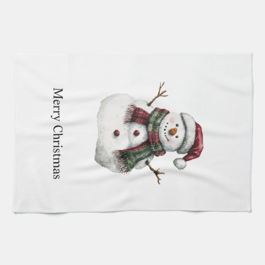 Linge De Cuisine Joyeux Noël Rouge Vert Snowman (Horizontal)