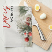 Linge De Cuisine Joyeux Noël simple rouge et blanc (Quart Plié)