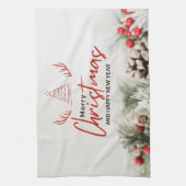 Linge De Cuisine Joyeux Noël simple rouge et blanc (Vertical)