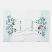 Linge De Cuisine Joyeux Noël ! Snowman avec chat et chiot (Horizontal)