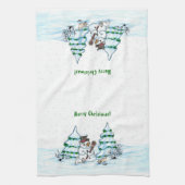 Linge De Cuisine Joyeux Noël ! Snowman avec chat et chiot (Vertical)