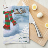 Linge De Cuisine Joyeux Noël Snowman & Birds Winter Scene (Quart Plié)