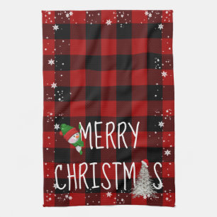 Linge De Cuisine Joyeux Noël Snowman Buffalo Plaid
