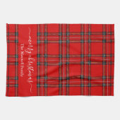 Linge De Cuisine Joyeux Noël tartan rouge script nom (Horizontal)