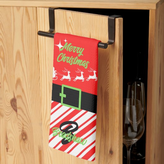 Linge De Cuisine Joyeux Noël Traîneau du Père Noël Rouge (Pliage en tiers)