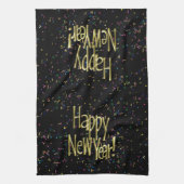 Linge De Cuisine Joyeux Nouvel An - Texte Or sur Confetti Noir (Vertical)