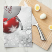 Linge De Cuisine Joyeux ornement de Noël en argent et rouge (Quart Plié)