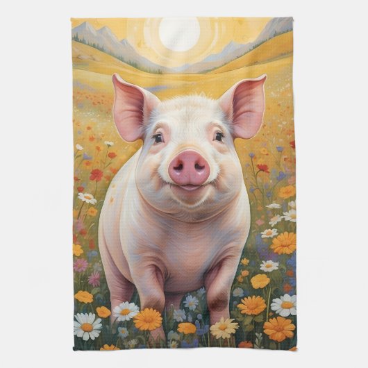Linge De Cuisine Joyeux Petit Cochon Sunny Daisy Field (Vertical)