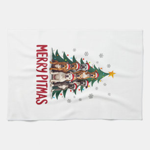Linge De Cuisine Joyeux Pitmas Pitbull Chien Pull de Noël Laid Arbr