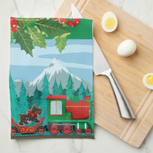 Linge De Cuisine Joyeux train de Noël (Quart Plié)