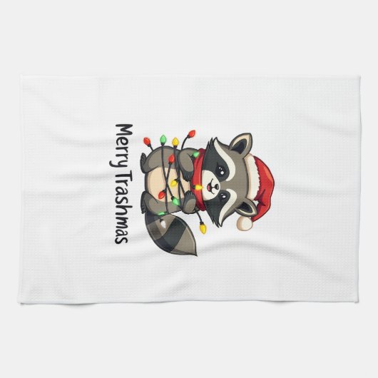 Linge De Cuisine Joyeux Trashmas Funny Raccoon Noël (Horizontal)