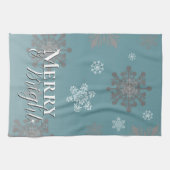 Linge De Cuisine Joyeux turquoise et Feux de neige brillants Noël (Horizontal)