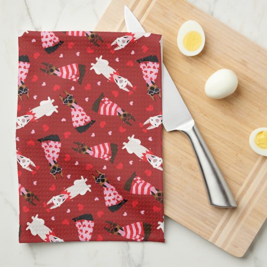 Linge De Cuisine Joyeux Valentines Day Chiens Dobermann (Quart Plié)