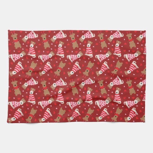 Linge De Cuisine Joyeux Valentines Day Welsh Wire Fox Terrier Chien (Horizontal)
