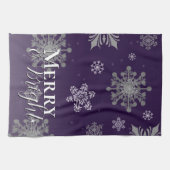 Linge De Cuisine Joyeux violet et flocons de neige brillants Noël (Horizontal)