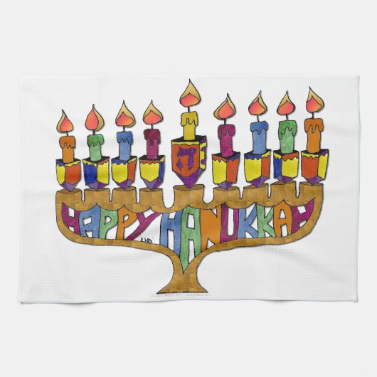 Linge De Cuisine Judaica Happy Hanukkah (Horizontal)