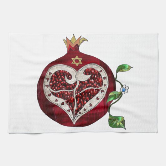 Linge De Cuisine Judaica Pomegranate Heart Hanoukka Rosh Hashanah (Horizontal)