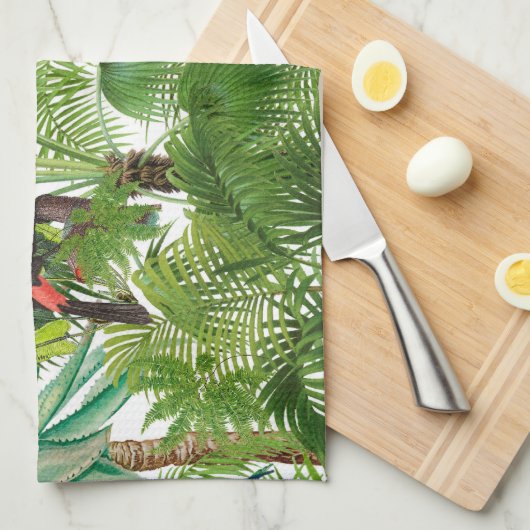 Linge De Cuisine Jungle, tropical,, oiseaux, toucan, perroquets, (Quart Plié)