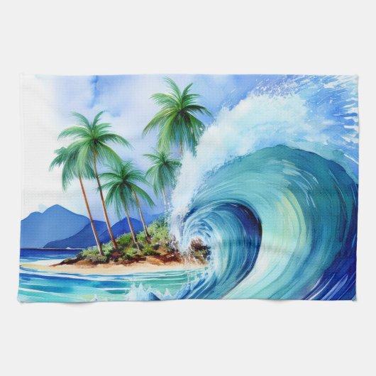 Linge De Cuisine Kai Aloha Island Watercolor Wave (Horizontal)