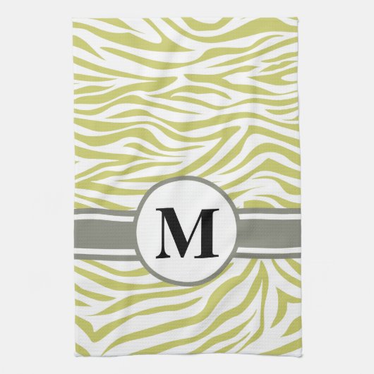 Linge De Cuisine Kaki Safari Zebra avec monogramme (Vertical)