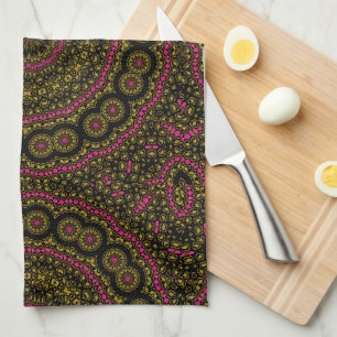 Linge De Cuisine Kaleidoscoope rose et noire