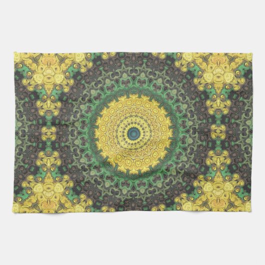 Linge De Cuisine Kaleidoscope jaune et vert Mandala Motif (Horizontal)
